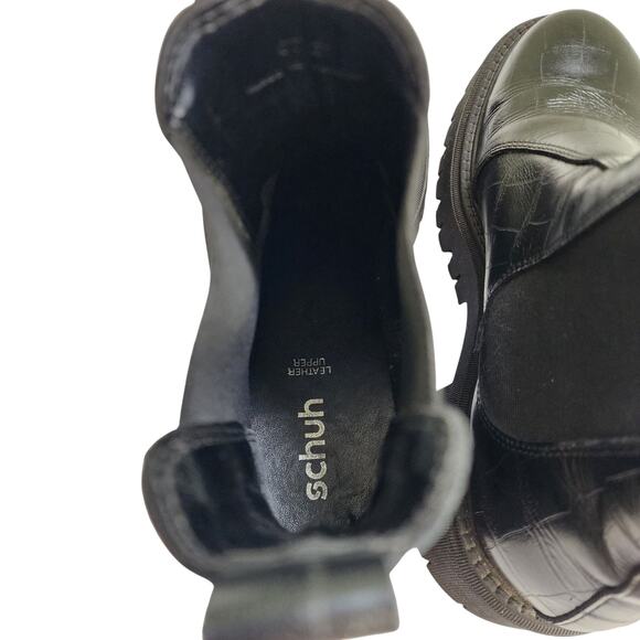Schuh Womens Avelina Leather Chunky Chelsea Boots Size US 9 Black Croc Leather - Picture 10 of 15